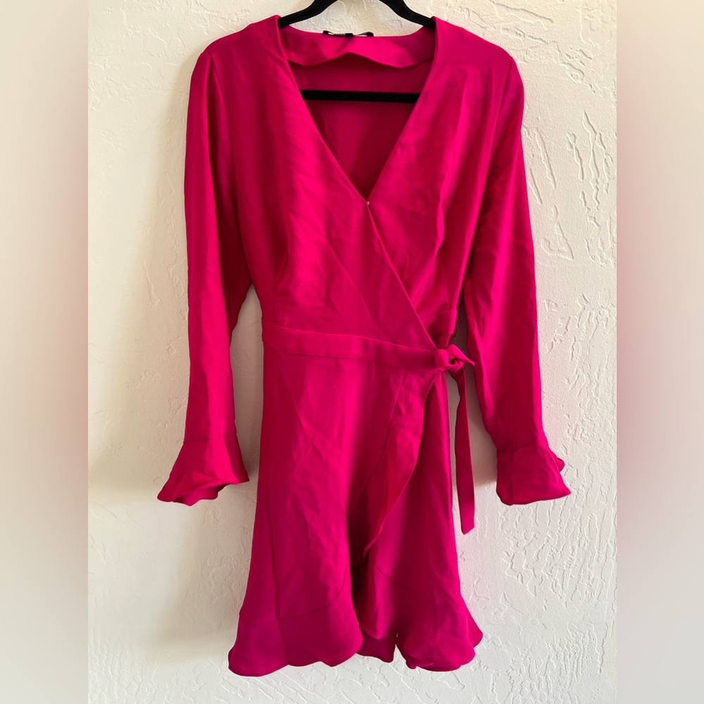 Magenta Bell Sleeve Wrap Dress